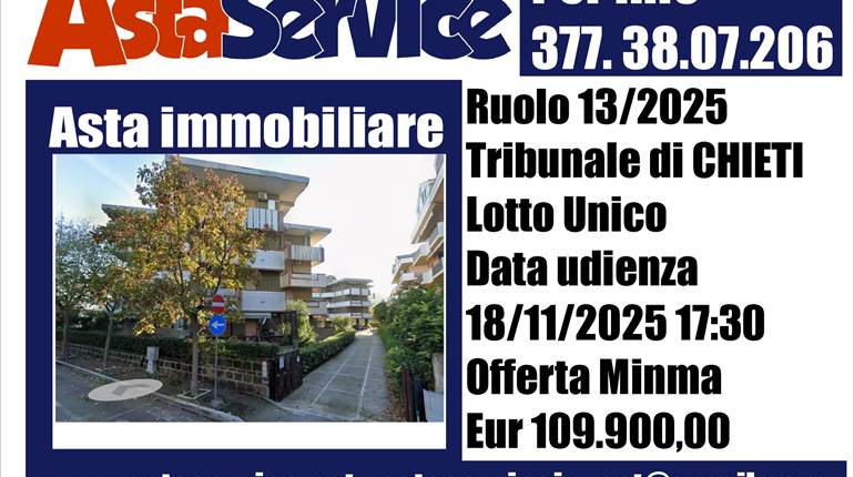 Ruolo 13/2025 - TRIBUNALE CHIETI- Lotto UNICO - Data udienza - 18/11/2025 17:30