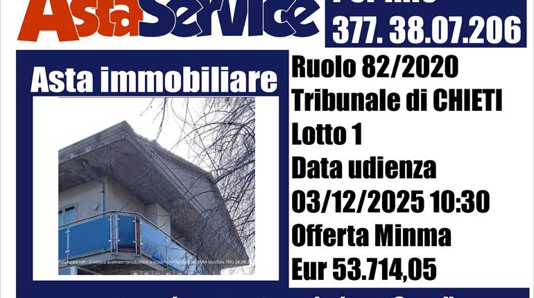Ruolo 82/2020 - TRIBUNALE CHIETI- Lotto 1 - Data udienza - 03/12/2025 10:30