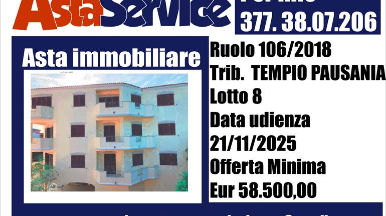 Ruolo 106/2018 - TRIBUNALE TEMPIO PAUSANIA - Lotto 8 - Data udienza - 21/11/2025