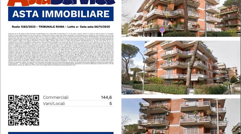 Ruolo 1282/2023 - TRIBUNALE ROMA - Lotto u- Data asta 06/11/2025