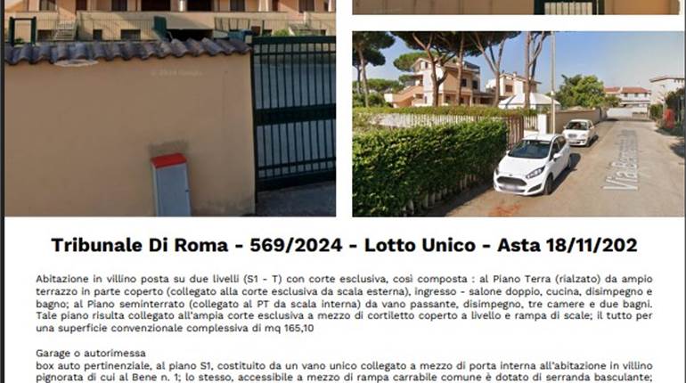 Tribunale Di Roma - 569/2024 - Lotto Unico - Asta 18/11/202