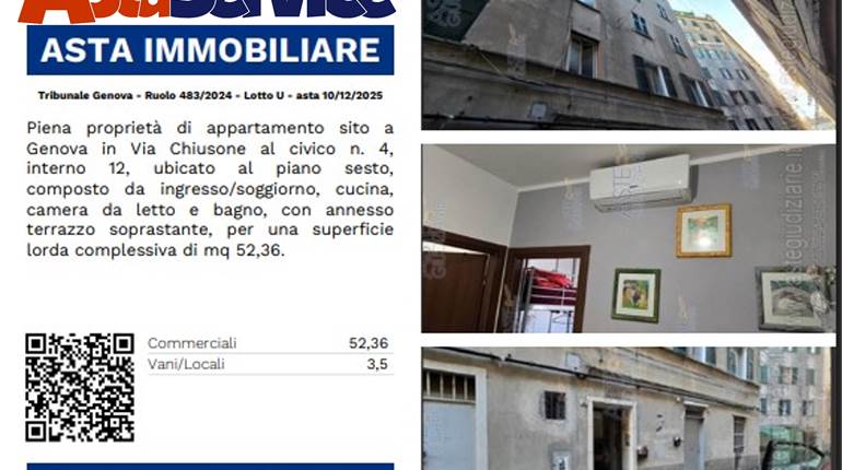 Tribunale Genova - Ruolo 483/2024 - Lotto U - asta 10/12/2025