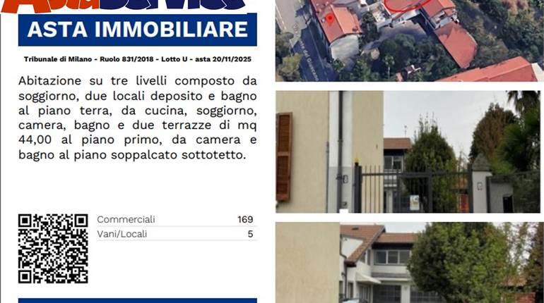 Tribunale di Milano - Ruolo 831/2018 - Lotto U - asta 20/11/2025