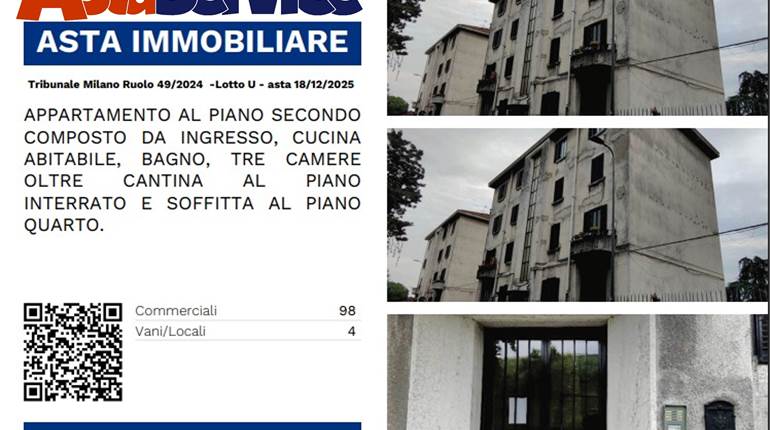 Tribunale Milano Ruolo 49/2024  -Lotto U - asta 18/12/2025 