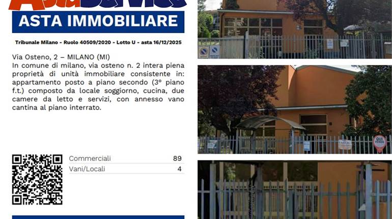 Tribunale Milano - Ruolo 40509/2020 - Lotto U - asta 16/12/2025