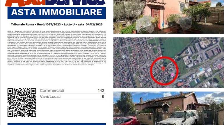 Tribunale Roma - Ruolo1067/2023 - Lotto U - asta  04/12/2025