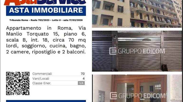Tribunale Roma - Ruolo 702/2023 - Lotto U - asta 17/02/2026