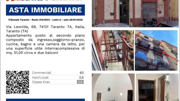 Tribunale Taranto - Ruolo 313/2024 - Lotto U - asta 28/01/2026