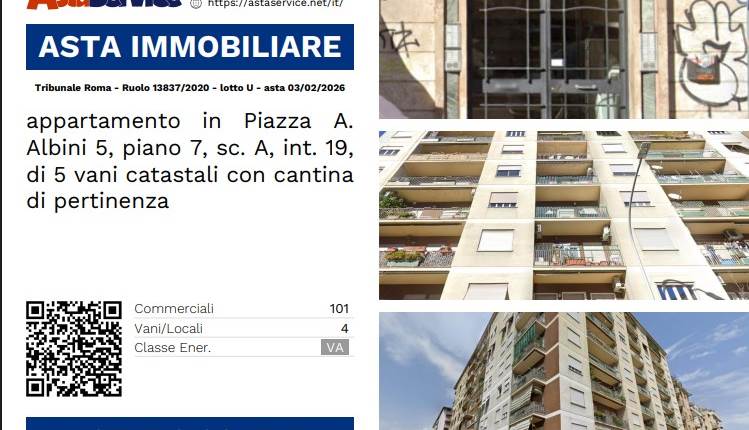 Tribunale Roma - Ruolo 13837/2020 - lotto U - asta 03/02/2026