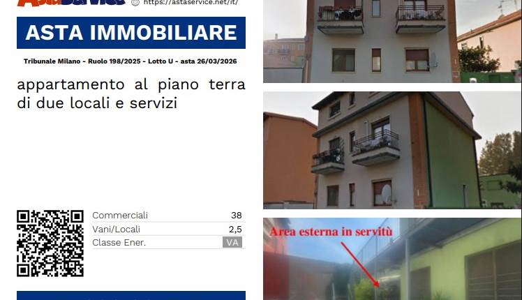 Tribunale Milano - Ruolo 198/2025 - Lotto U - asta 26/03/2026 