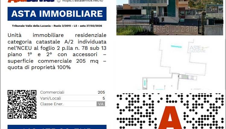 Tribunale Vallo della Lucania - Ruolo 2/2015 - L5 - asta 27/02/2026