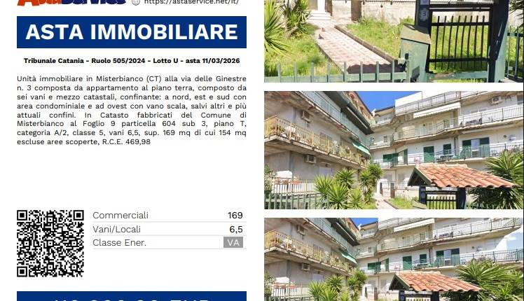 Tribunale Catania - Ruolo 505/2024 - Lotto U - asta 11/03/2026