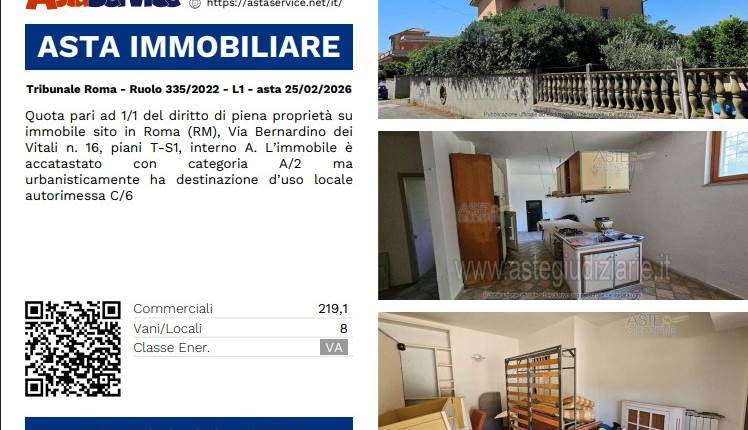 Tribunale Roma - Ruolo 335/2022 - L1 - asta 25/02/2026