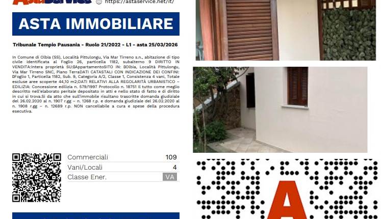 Tribunale Tempio Pausania - Ruolo 21/2022 - L1 - asta 25/03/2026 