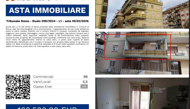 Tribunale Roma - Ruolo 299/2024 - L1 - asta 19/02/2026
