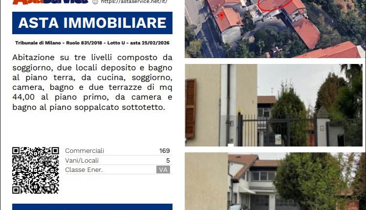 Tribunale di Milano - Ruolo 831/2018 - Lotto U - asta 25/02/2026