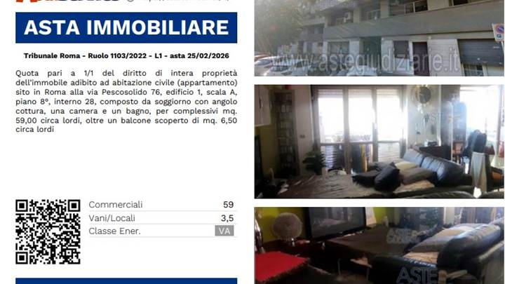 Tribunale Roma - Ruolo 1103/2022 - L1 - asta 25/02/2026