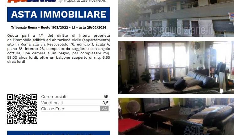 Tribunale Roma - Ruolo 1103/2022 - L1 - asta 25/02/2026