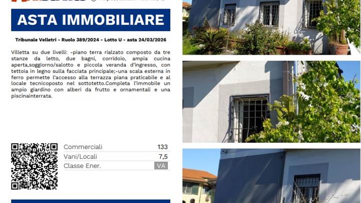 Tribunale Velletri - Ruolo 389/2024 - Lotto U - asta 24/03/2026