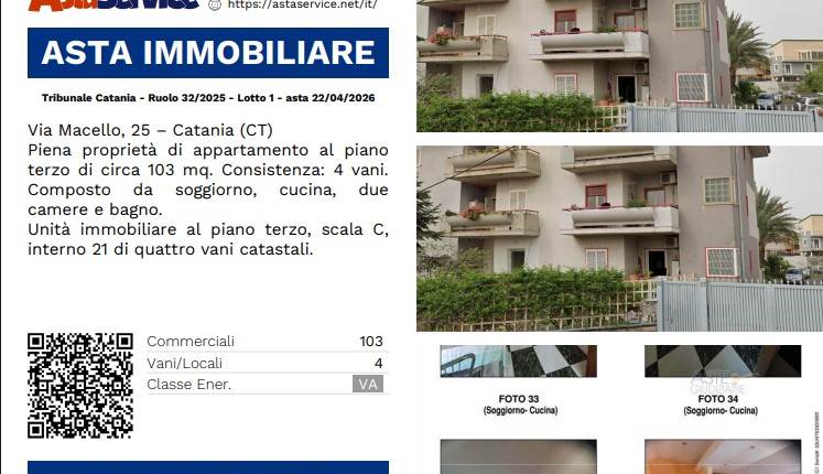 Tribunale Catania - Ruolo 32/2025 - Lotto 1 - asta 22/04/2026