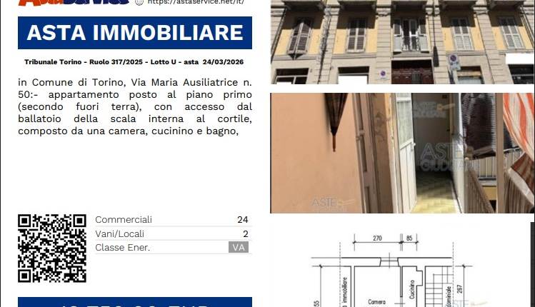 Tribunale Torino - Ruolo 317/2025 - Lotto U - asta  24/03/2026 