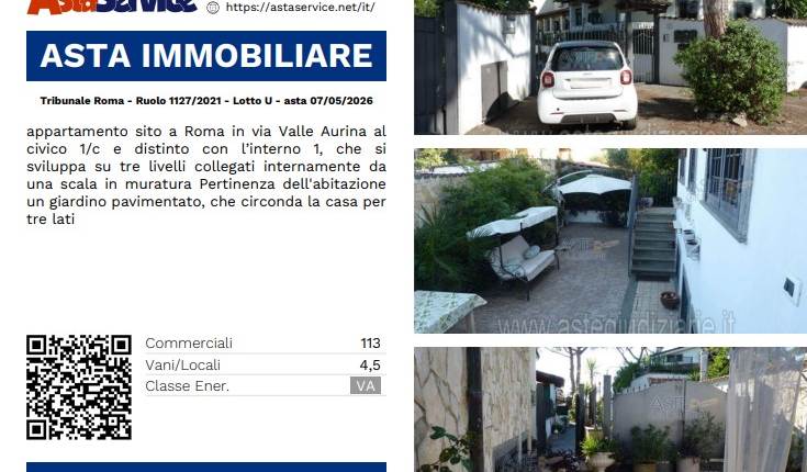 Tribunale Roma - Ruolo 1127/2021 - Lotto U - asta 07/05/2026