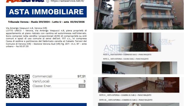 Tribunale Verona - Ruolo 251/2024 - Lotto U - asta  02/04/2026