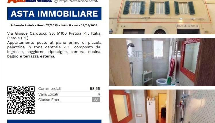 Tribunale Pistoia - Ruolo 77/2025 - Lotto U - asta 29/05/2026 