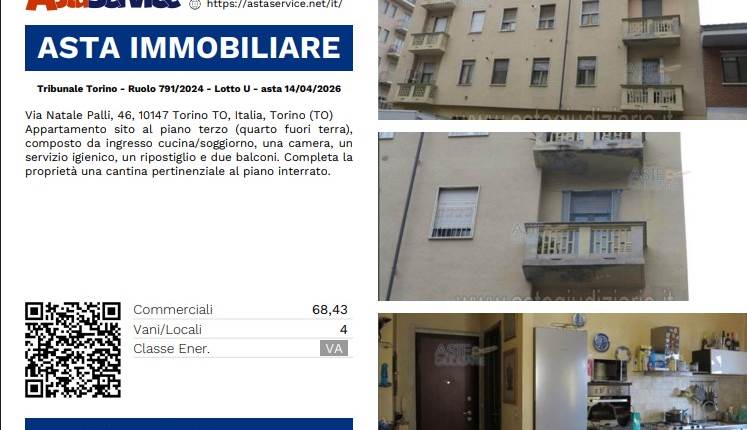 Tribunale Torino - Ruolo 791/2024 - Lotto U - asta 14/04/2026