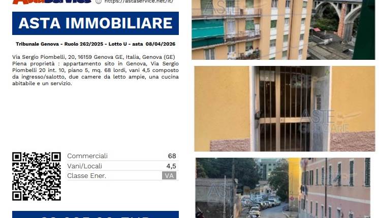 Tribunale Genova - Ruolo 262/2025 - Lotto U - asta  08/04/2026