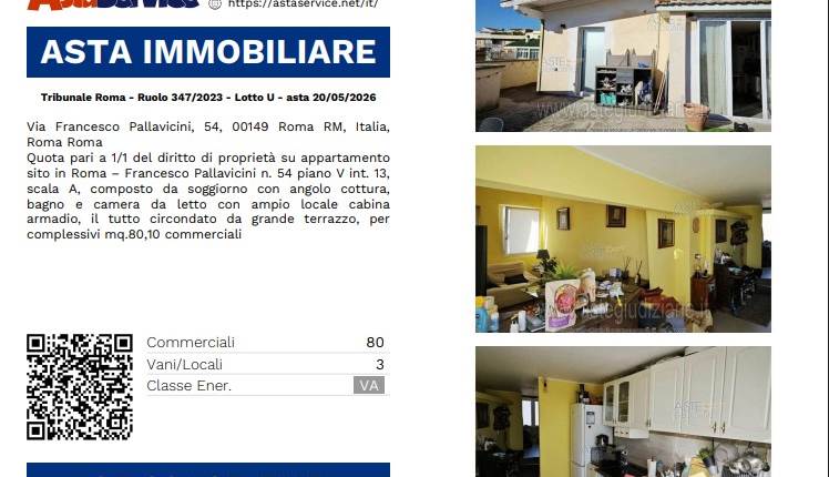 Tribunale Roma - Ruolo 347/2023 - Lotto U - asta 20/05/2026