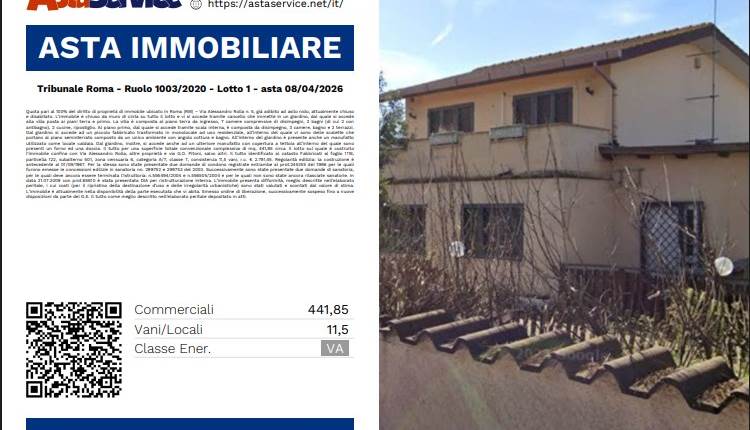 Tribunale Roma - Ruolo 1003/2020 - Lotto 1 - asta 08/04/2026