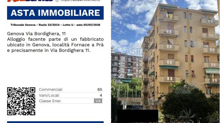 Tribunale Genova - Ruolo 33/2024 - Lotto U - asta 05/05/2026