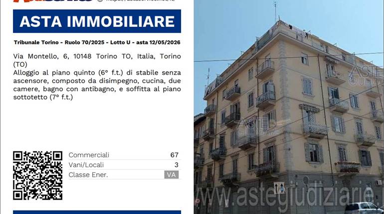 Tribunale Torino - Ruolo 70/2025 - Lotto U - asta 12/05/2026