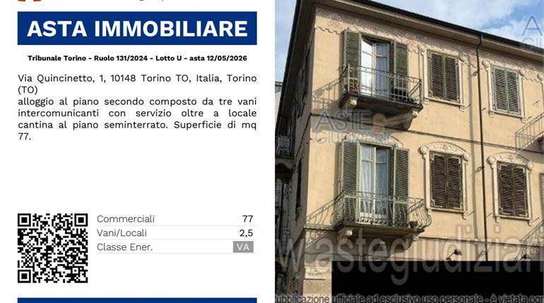 Tribunale Torino - Ruolo 131/2024 - Lotto U - asta 12/05/2026