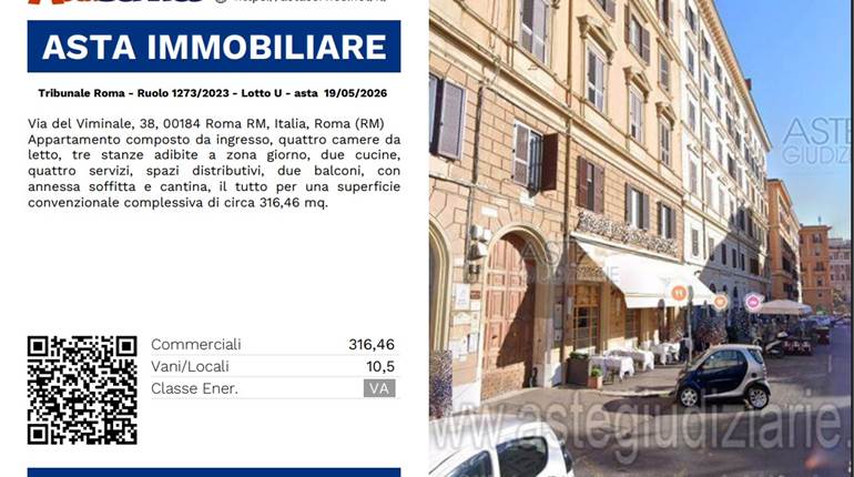 Tribunale Roma - Ruolo 1273/2023 - Lotto U - asta  19/05/2026 