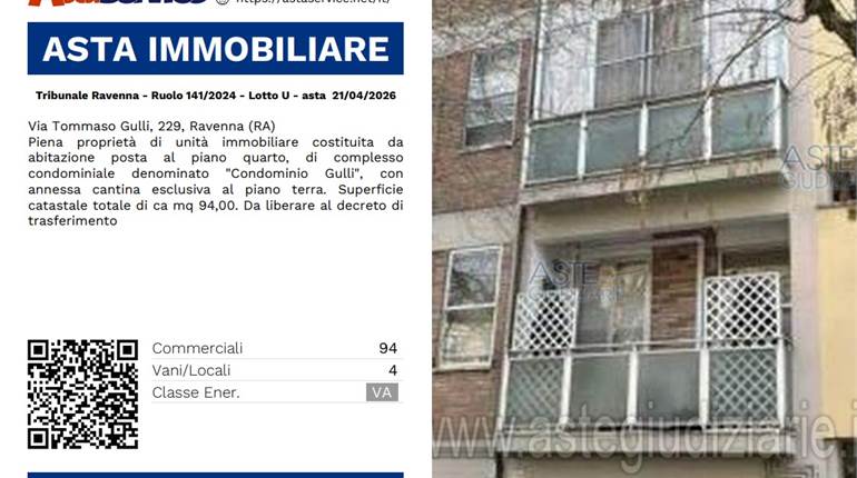 Tribunale Ravenna - Ruolo 141/2024 - Lotto U - asta  21/04/2026