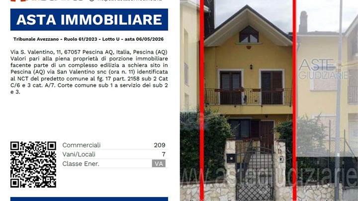 Tribunale Avezzano - Ruolo 61/2023 - Lotto U - asta 06/05/2026 