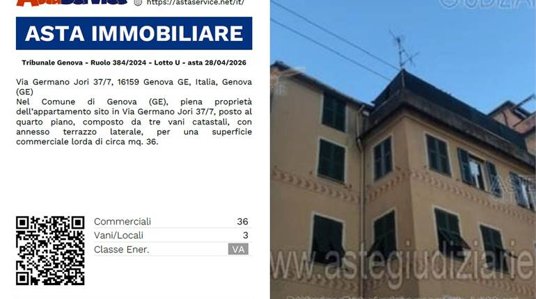 Tribunale Genova - Ruolo 384/2024 - Lotto U - asta 28/04/2026