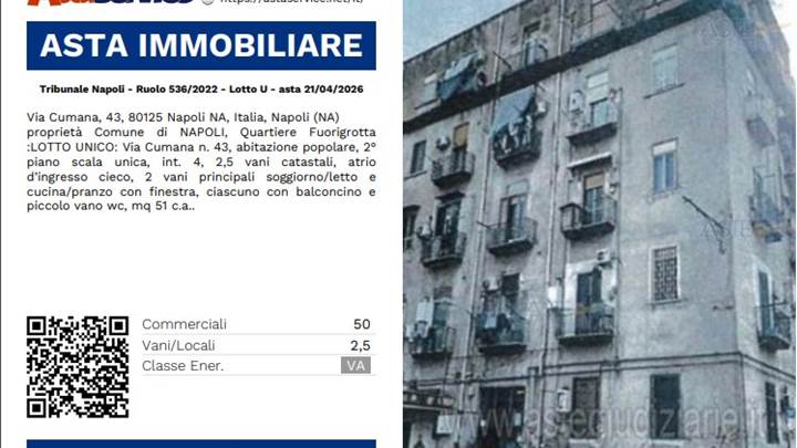 Tribunale Napoli - Ruolo 536/2022 - Lotto U - asta 21/04/2026