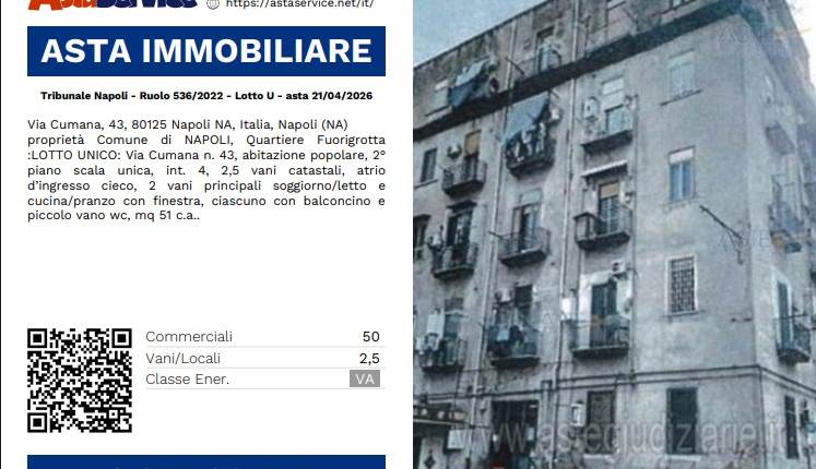 Tribunale Napoli - Ruolo 536/2022 - Lotto U - asta 21/04/2026