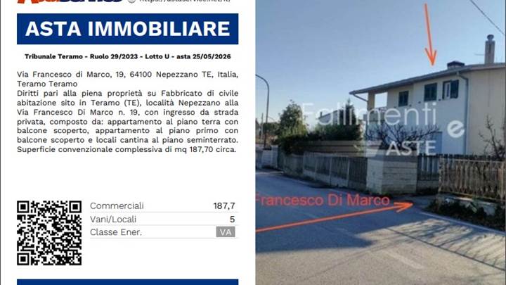 Tribunale Teramo - Ruolo 29/2023 - Lotto U - asta 25/05/2026