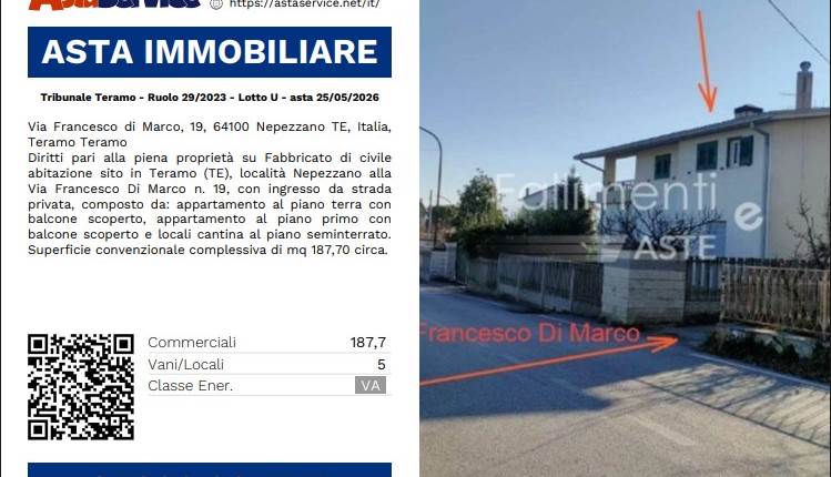 Tribunale Teramo - Ruolo 29/2023 - Lotto U - asta 25/05/2026