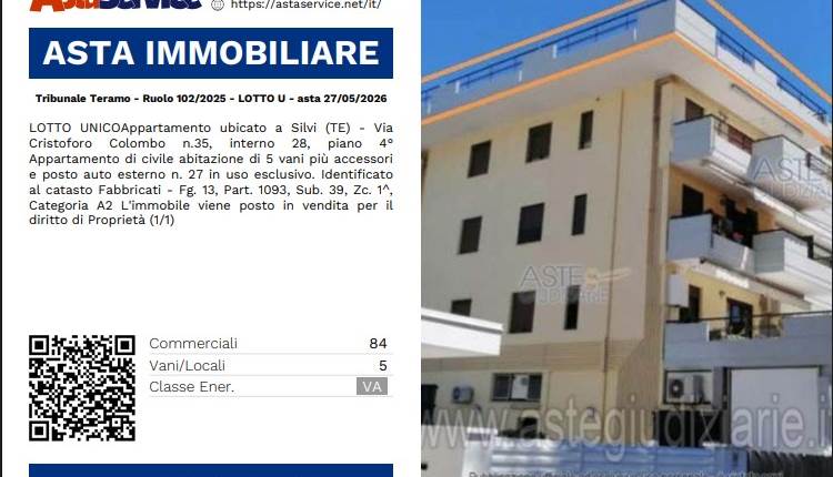 Tribunale Teramo - Ruolo 102/2025 - LOTTO U - asta 27/05/2026