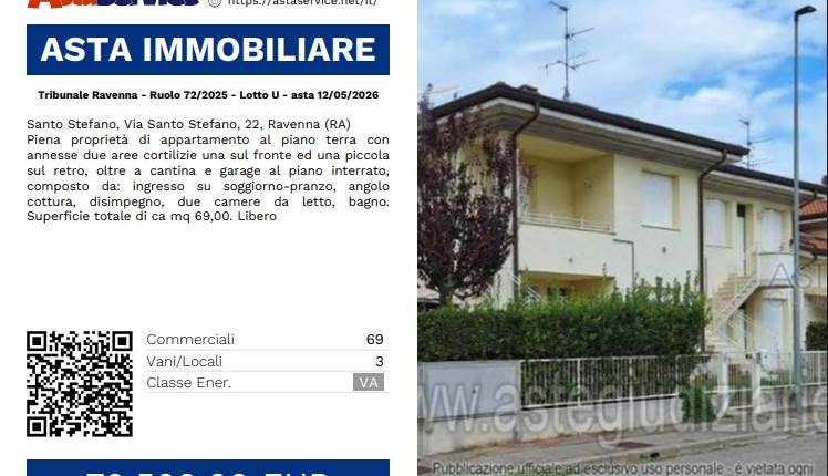 Tribunale Ravenna - Ruolo 72/2025 - Lotto U - asta 12/05/2026
