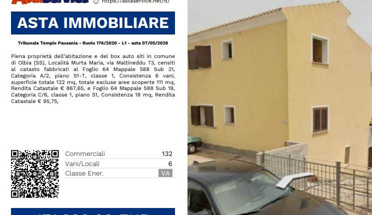 Tribunale Tempio Pausania - Ruolo 176/2020 - L1 - asta 07/05/2026