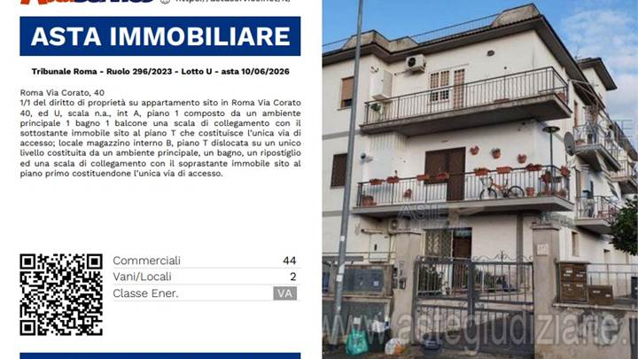 Tribunale Roma - Ruolo 296/2023 - Lotto U - asta 10/06/2026