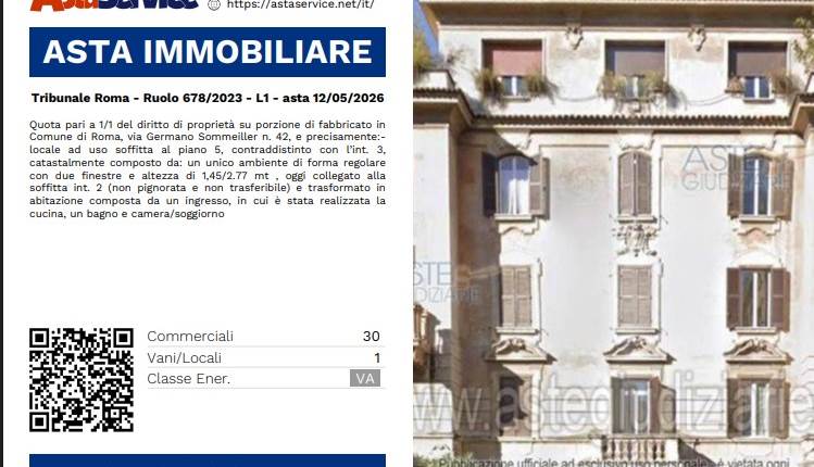 Tribunale Roma - Ruolo 678/2023 - L1 - asta 12/05/2026