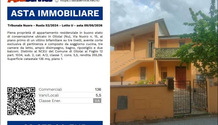 Tribunale Nuoro - Ruolo 52/2024 - Lotto U - asta 09/06/2026