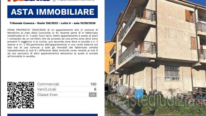 Tribunale Cosenza - Ruolo 136/2022 - Lotto U - asta 15/09/2026